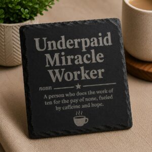 Underpaid Miracle Worker Slate Coaster