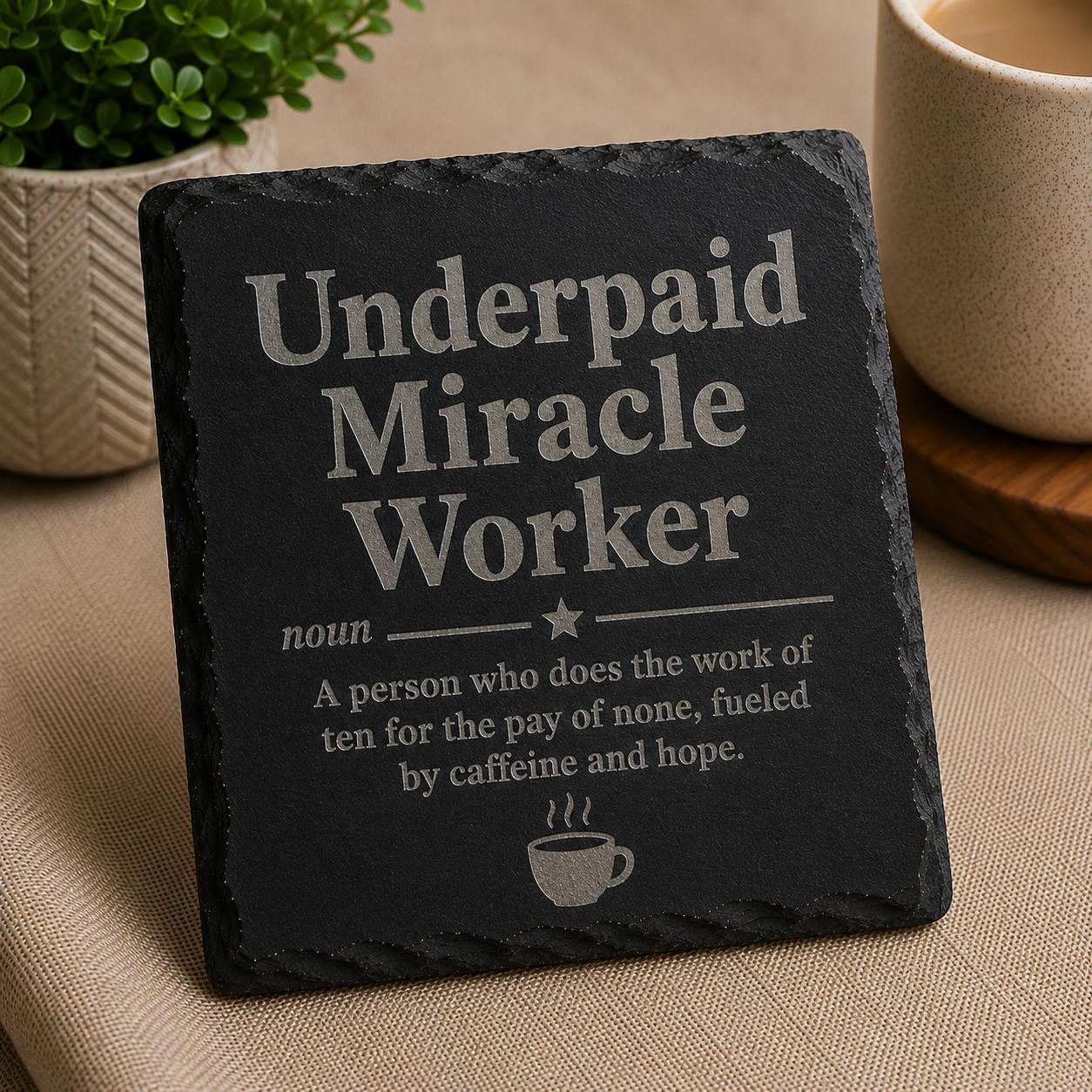 Underpaid Miracle Worker Slate Coaster Underpaid Miracle Worker Slate Coaster