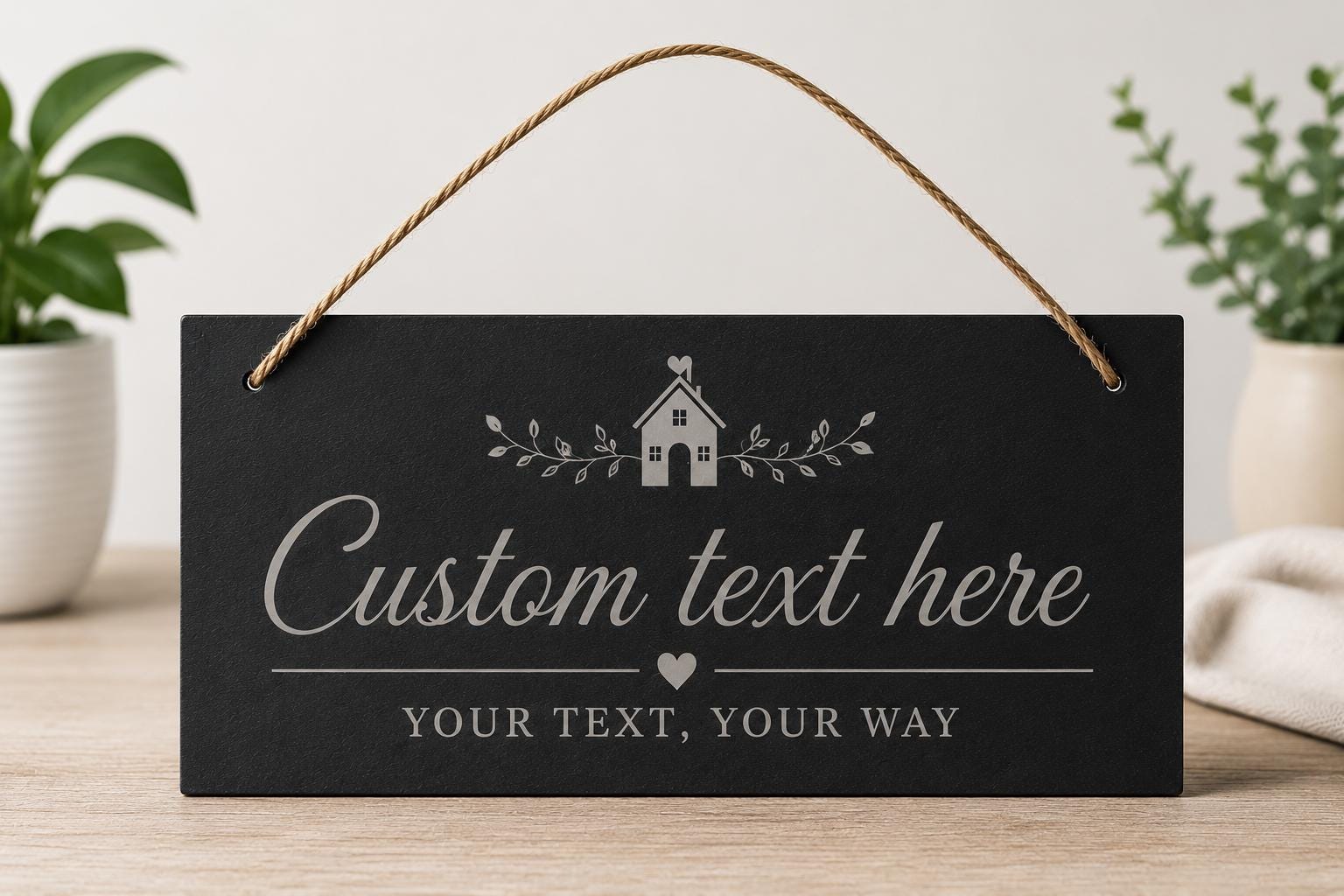 Personalised Hanging Slate Sign Personalised Hanging Slate Sign engraved in natural slate