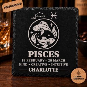 Personalised Pisces Zodiac Slate Coaster