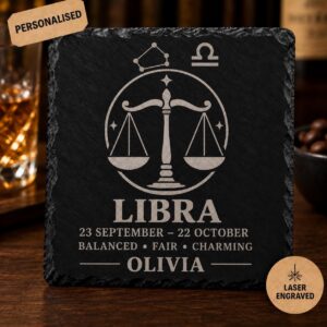 Personalised Libra Zodiac Slate Coaster