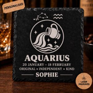 Personalised Aquarius Zodiac Slate Coaster