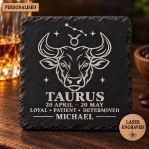 Personalised Taurus Zodiac Slate Coaster