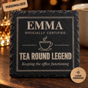 Personalised Tea Round Legend Slate Coaster