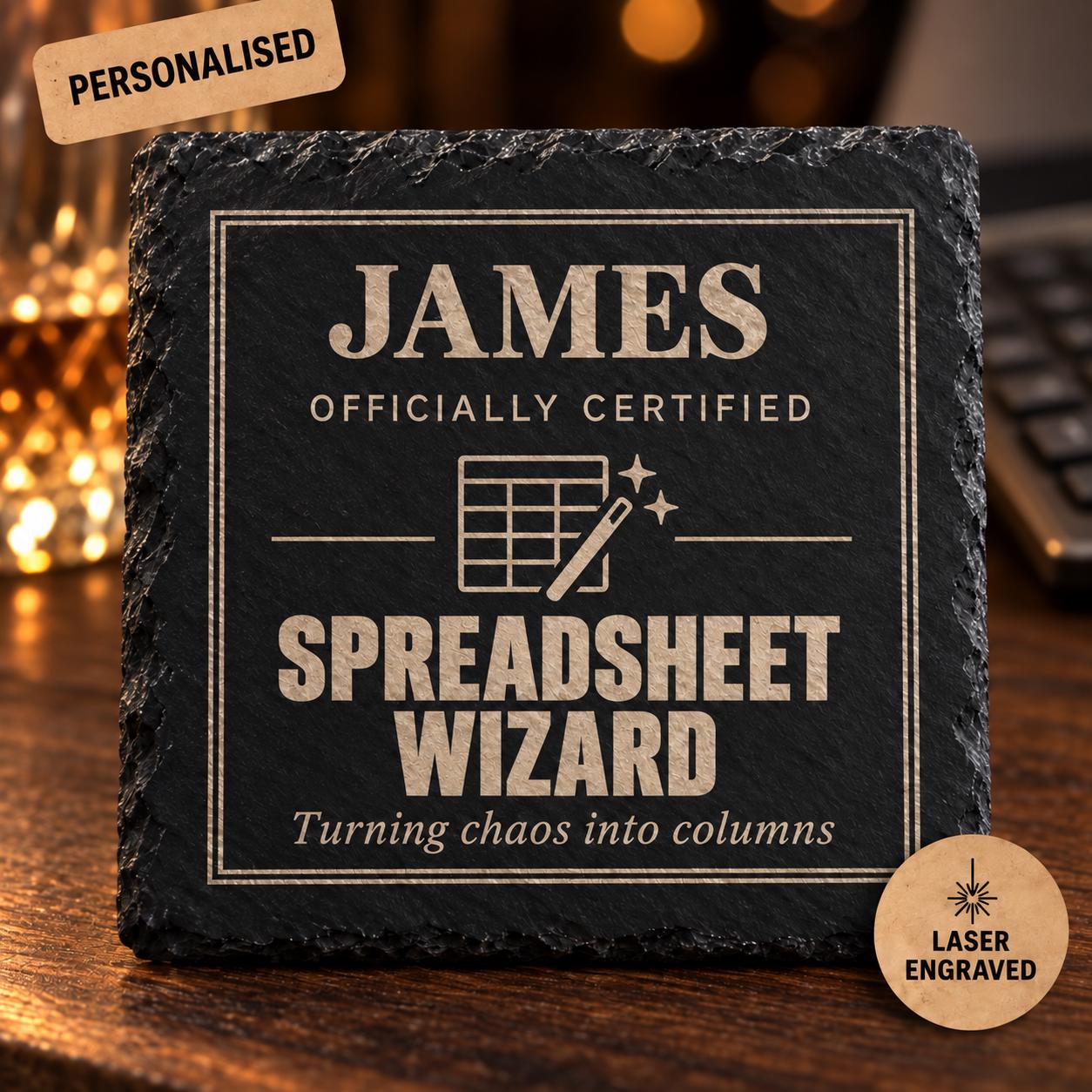 il fullxfull.8585242713 bhic.jpg Personalised Spreadsheet Wizard Slate Coaster